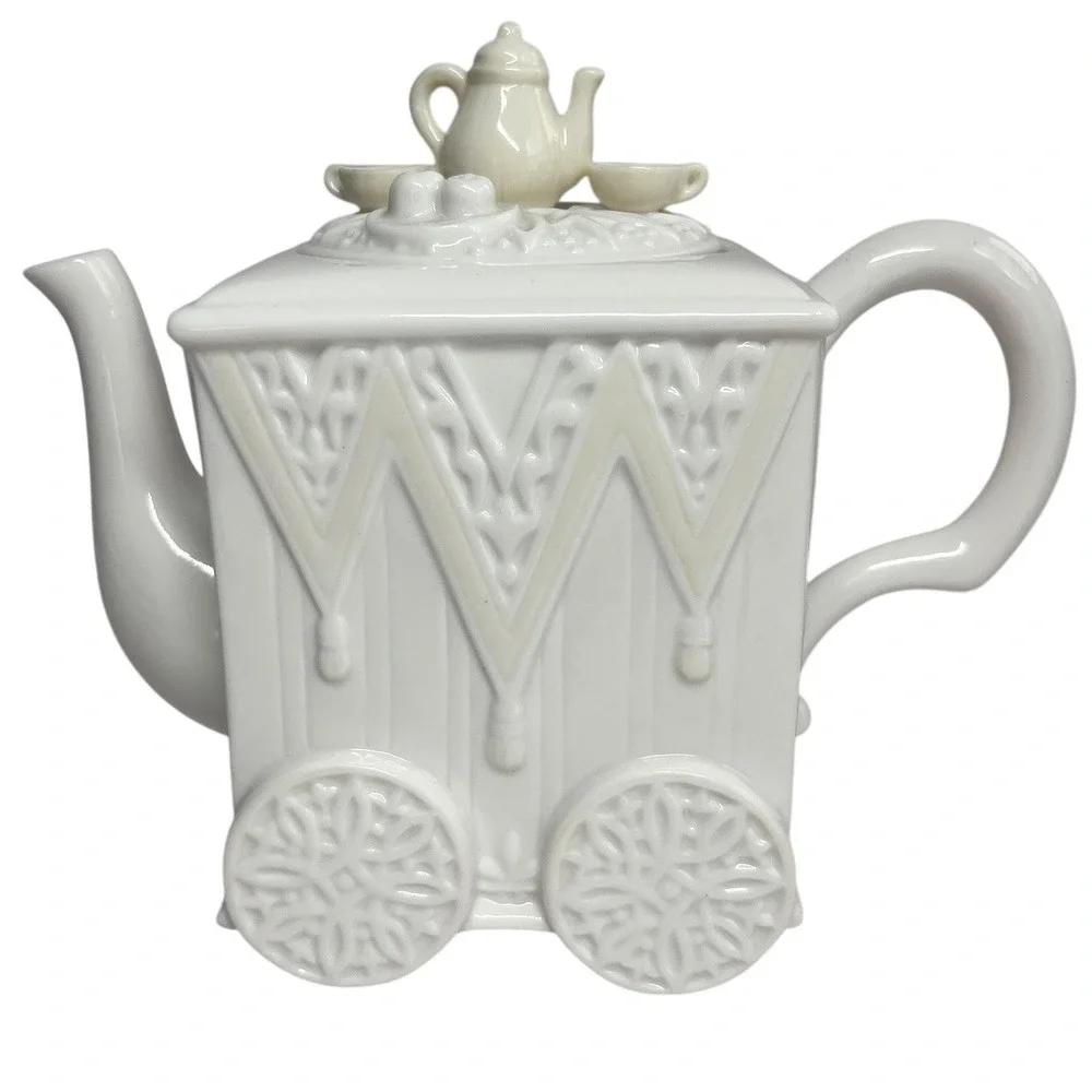 Vtg Lenox Butler's Pantry Tea Cart Teapot Porcelain Cream Miniature‎ Tea Set Lid